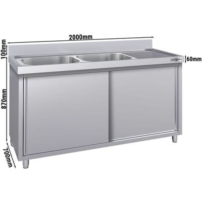 GGM Gastro Spülschrank ECO - 2000x700mm - mit 2 Becken links Zilver