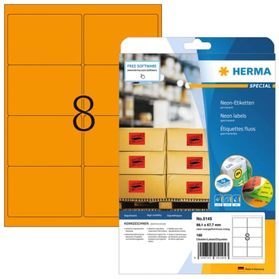 HERMA 5145 / Neon labels A4 99.1 x 67.7 mm luminous orange permanent adhesion