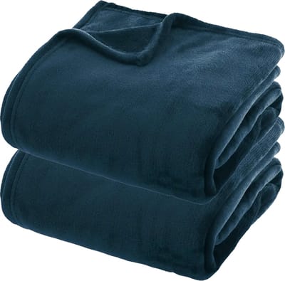 Atmosphera fleece dekens/fleeceplaids - 2x - donkerblauw - 180x230 cm - polyester - Molton Bankdeken