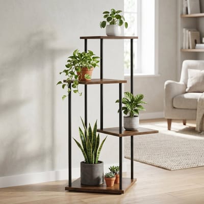 Cheqo® Plantentrap - Plantenrek - Plantenstandaard - Bloemenrek - Bloemenstandaard - Plantenladder - Plantenetagere - Plantenhouder - Bloementrap - Industrieel - voor Binnen en Buiten - Woonkamer - Balkon - Serre - Zwart