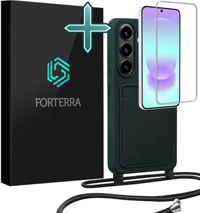 Hoesje Geschikt voor Samsung A37 Case Siliconen Hoes Met Koord Met Screenprotector - Hoes Geschikt voor Samsung Galaxy A37 Met Telefoonkoord Hoesje Backcover - Donkergroen