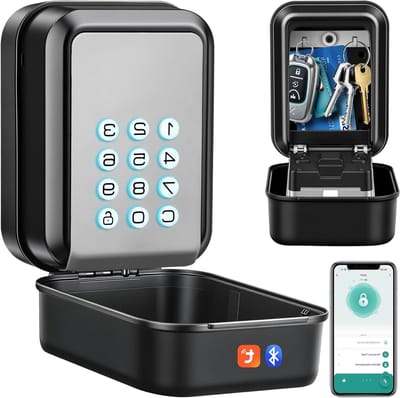 Grote Sleutelkluis met Achtergrondverlichting, Bluetooth en PIN Ontgrendeling voor Muurbevestiging, Geschikt voor Tuya App, Grijs
