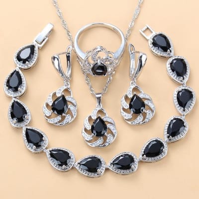 Blauwe Saffier Hanger Oorbellen Ketting en Ring Dames Set 8 gray