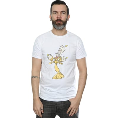 Disney Heren Beauty And The Beast Lumiere Distressed T-shirt (Wit)