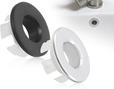 Dailygoody - Wastafel-overloop - Gootsteenring - Ronde koperen afdekking - Zilver en matzwart - Geschikt voor 22-24 mm - 2 stuks
