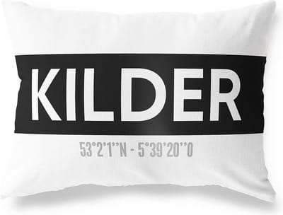 Tuinkussen KILDER - GELDERLAND met coördinaten - Buitenkussen - Bootkussen - Weerbestendig - Jouw Plaats - Studio216 - Modern - Zwart-Wit - 50x30cm