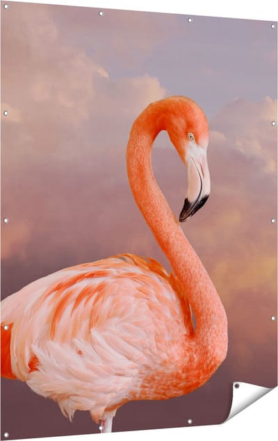 Gards Tuinposter Roze Flamingo in de Wolken - 120x160 cm - Tuindoek - Tuindecoratie - Wanddecoratie buiten - Tuinschilderij