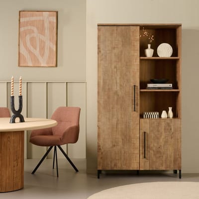 Wandkast Culemborg - Houtlook/Metaal - Mango/Zwart - 109x200x45 cm (BxHxD) - Krasvast - Softclose