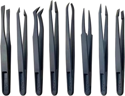 Koolstofvezel Pincet Set - Precisie Tangen - Elektronica Reparatie - Antistatisch Materiaal - 8 Stuks - Zwart
