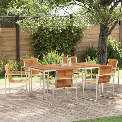 vidaXL - Tuin - Eettafel - Set - 7 - st - Massief - acaciahout - en - roestvrij - staal