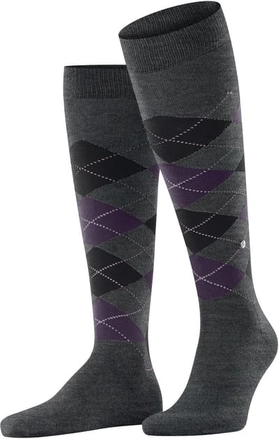 Burlington Edinburgh lang gedessineerd wol kniekousen heren grijs - maat 40-46