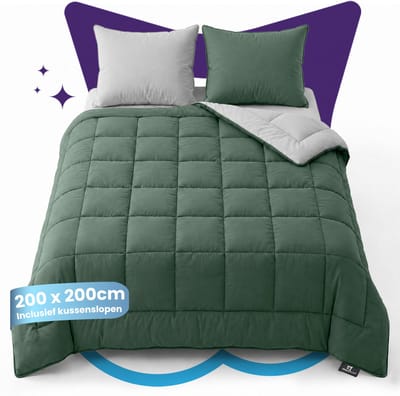 Slaapspeciaal All year dekbed enkel - eazydekbed ® Series Groen/Grijs - Dekbed zonder overtrek | 200x200 cm - Hoesloos dekbed - Inclusief Kussenslopen - Bedrukt dekbed zonder overtrek - Dekbed in kleur - Gekleurd dekbed - Tweepersoons Dekbed