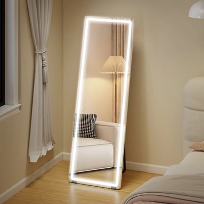 QUESTYR Staande Spiegel met LED – 150×50 cm – Frameloos – 3 Kleurtemperaturen & Instelbare Helderheid – Zilver – Volledige Lengte