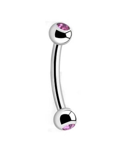 Titanium 10 mm Curved Barbell Piercing 1,6 mm met 4 mm Balletjes & roze steen-accent . RH-Jewelry[High Quality Piercing]