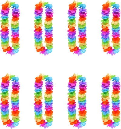 Henbrandt Hawaii krans slinger - 8x - regenboog kleuren mix - Carnaval - Themafeest - Pride - 100 cm