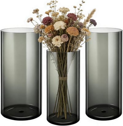 Moderne Transparante Grijze Acrylaat Vaas - Schokbestendige Lichtgewicht Bloemenvaas voor Woonkamer, Slaapkamer en Kantoor - Decoratieve Vaas 10x20cm, 12x25cm en 15x25cm met Elegant Design