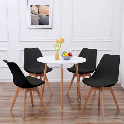 Eetkamer Set - Tafel en stoelen - Gezellig dineren - Scandinavisch design - 4 stoelen 1 tafel - Wit zwart