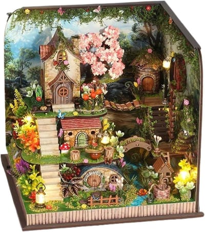 Miniatuur huis - Boekenplank decoratie - Huis versieren - Handgemaakt bouwpakket - 25.5 x 24.5 x 5.5 cm - Uniek