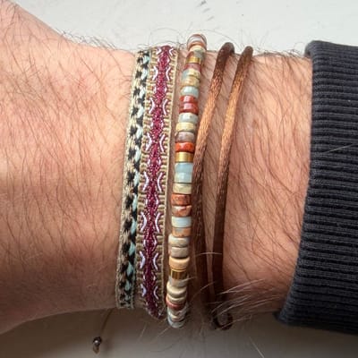 Azurro Heren Armbanden Set Lucario – Uniek en Handgemaakt Verschillende Designs – Natuursteen, Touw & Kralen Mix – Mediterrane Stijl - Cadeau voor Mannen & Vaderdag