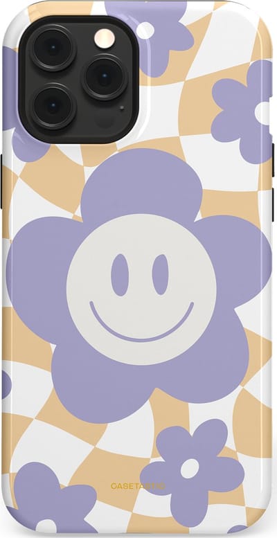Casetastic hoesje geschikt voor Apple iPhone 12 Pro Max - MagSafe - Dubbellaagse bescherming - Madeliefjes magie - Fashion Case - Lila Wit Zand Lichtgrijs