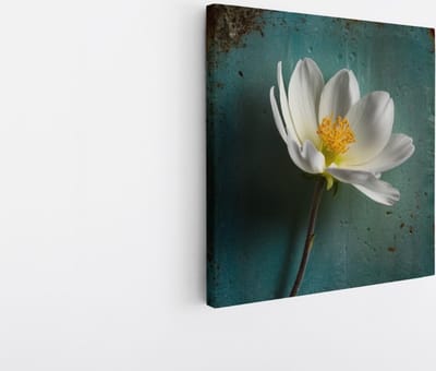 Saammp Canvas Schilderij - Abstracte Witte Bloem - vintage - Abstract - 20x20 - Foto op canvas - Wanddecoratie - Muurdecoratie Woonkamer - Kantoor Decoratie