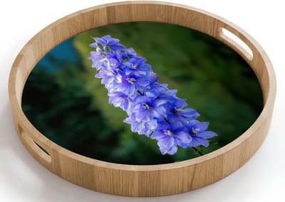 Dienblad rond 40x40 cm - Schootdienblad hout - Bloemen - Blauw - Dennenboom - Borrelplank rechthoek - Plateau houten dienbladen