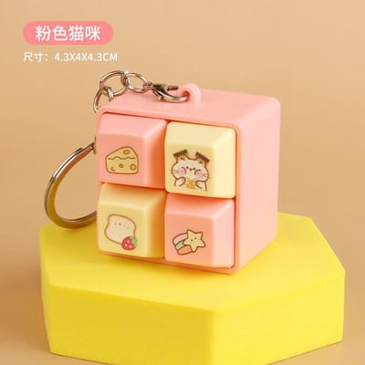 Nouveau porte-clés Fidget Dessin Animé Capuchon de Touche Clavier DIY Porte-clés Musical à Presser Bouton de Clés Passe-Temps Jouet à Pincer Cube Anti-Stress rose