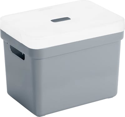 Sunware Opbergboxen met transparante deksel - 1x stuks - kastmanden - blauw/grijs - 18 liter - kunststof - 35 x 25 x 24 cm - Opbergers