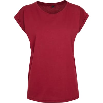 Build Your Brand - Extended Shoulder Dames T-shirt - Burgundy maat M