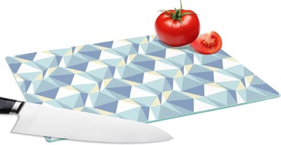 Glazen Snijplank - 28x20 - Patronen - Blauw - Grijs - Ruiten - Snijplanken Glas