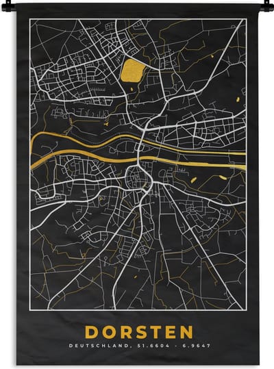 Wandkleed - Wanddoek - Plattegrond – Dorsten – Goud – Stadskaart – Kaart - Duitsland - 120x180 cm - Wandtapijt