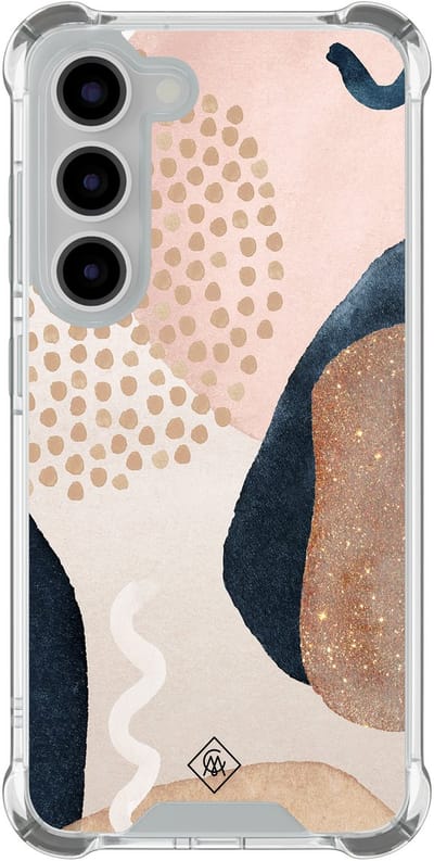 Casimoda® hoesje - Geschikt voor Samsung Galaxy S23 - Abstract Dots - Shockproof case - Extra sterk - TPU/polycarbonaat - Bruin/beige, Transparant