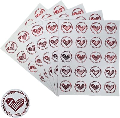 200x Transparante Stickers Op Vel - 32mm - Hart Krans Rood - Serie 1 - Sluitsticker - Sluitzegel - Cadeau Sticker - Hartje Rood - 200 Stuks
