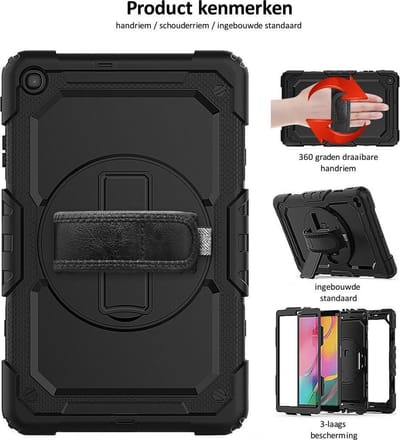 Dasaja case geschikt voor Samsung Galaxy Tab A 10.1 (2019) met screenprotector, handriem en schouderriem voor Horeca en Bouw