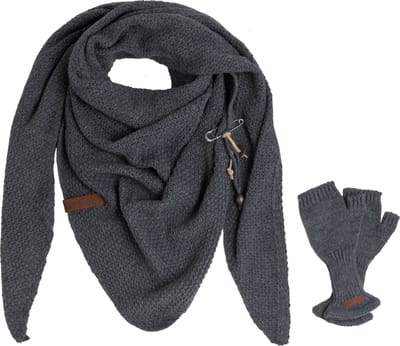 Knit Factory 2-delige Dames Winterset - Coco Omslagdoek - Cleo Vingerloze Handschoenen - Set met sjaal en handschoenen voor dames - Antraciet