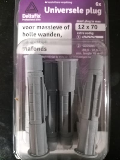 Deltafix universeelplug met kraag grijs 12 x 70 mm 6 st.