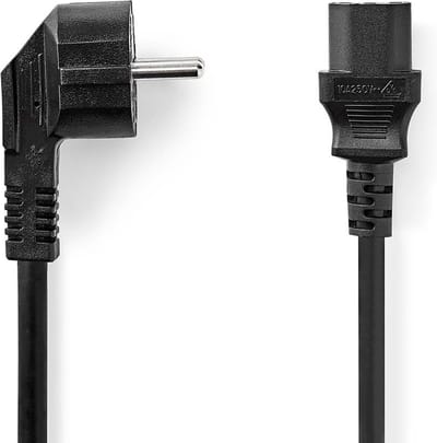 Nedis Stroomkabel - Type F (CEE 7/7) Male - IEC-320-C13 - Gehoekt - Recht - Vernikkeld - 2.00 m - Rond - PVC - Zwart - Doos