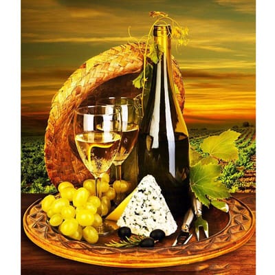 Volledige ronde boor 5D DIY Diamond Painting Wijn & Druiven Borduurwerk Kruissteek 20X30CM yellow