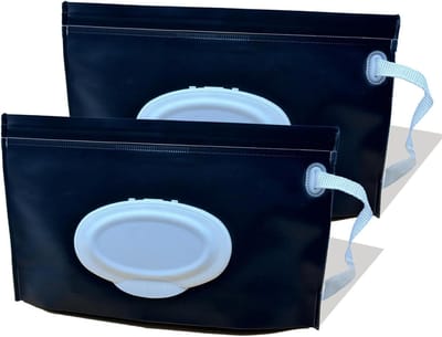 Baby Doekjes Houder - Reis Wipes Dispenser - Onderweg Schoonmaken - Herbruikbaar en Wasbaar - 25 x 15 cm - Zwart
