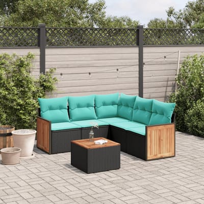 vidaXL - 6-delige - tuinbankset - met - kussens - van - zwart - polyrotan