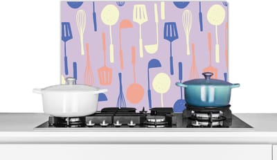 Spatscherm keuken 60x40 cm - Kookplaat achterwand Patronen - Keukengerei - Spatel - Garde - Muurbeschermer - Spatwand fornuis - Hoogwaardig aluminium