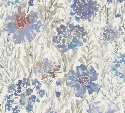 BLOESEM WEIDE BEHANG | Floraal - Blauw Wit Grijs - A.S. Création Aquarell Dreams