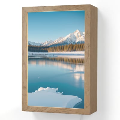 Wandlamp 20x30 cm - Oplaadbaar - Landschap - Winter - Meer - Bergen - Uitzicht - IJs - Wandlampen binnen woonkamer - Slaapkamer lamp met kabel - Decoratieve nachtlamp - Vloerlamp snoer
