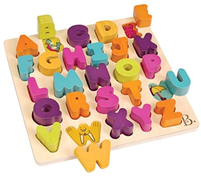 Houten Letterpuzzel met Dierenafbeeldingen - Multikleurige 26 Stukken, Geschikt voor Kinderen