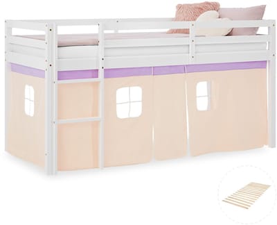 Homestyle4u Hoogslaper kinderen - 90x200 cm - met lattenbodem - Roze/Perzik/Abrikoos