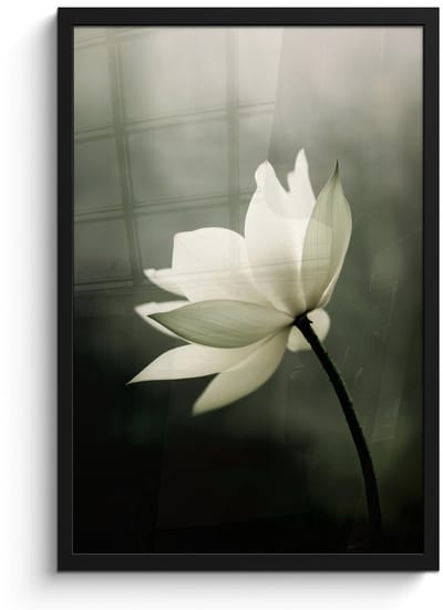 Poster in lijst - Fotolijst 40x60 cm - Posters - Wit - Lotus - Donker - Bloem - Posterlijst zwart - Decoratie - Wanddecoratie woonkamer - Muurdecoratie slaapkamer