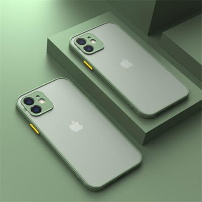 Coque de téléphone antichoc Armor Matte Pour iPhone 11 12 13 14 15 Pro Max Mini X XR XS 7 8 Plus SE Pare-chocs en silicone Couverture PC rigide transparente For iPhone 14 Plus vert