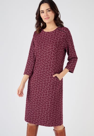 Damart - A-lijn jurk Jacquard gebreid - Dames - Rood - 38