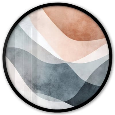Poster in lijst Rond - Fotolijst 40x40 cm - Posters - Abstract - Golven - Blauw - Ronde posterlijst zwart - Decoratie - Wanddecoratie woonkamer - Muurdecoratie slaapkamer