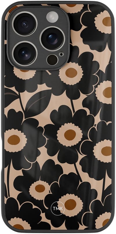 Hoesje geschikt voor Apple iPhone 16 Pro - Bloom luxe - Zwart - TPU luxe case (glossy toplaag) - Bloemen - Hardcase backcover zwart